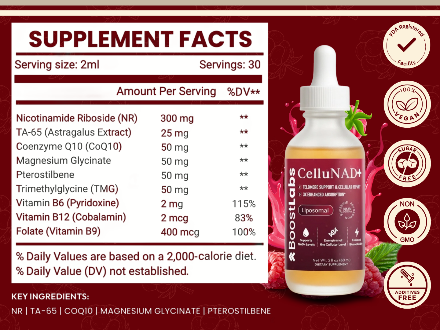 CelluNAD+ supplement facts