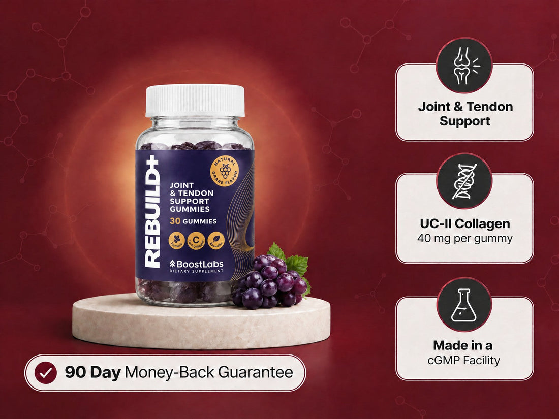 Rebuild+ joint and tendon support gummies, 90-day money-back guarantee